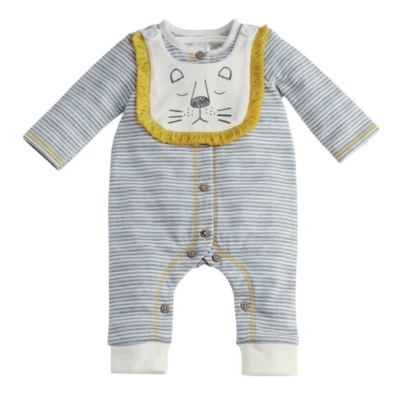 Mud Pie Gray and White Lion Sleeper and Bib Set - Excellent Condition - Picture 1 of 5